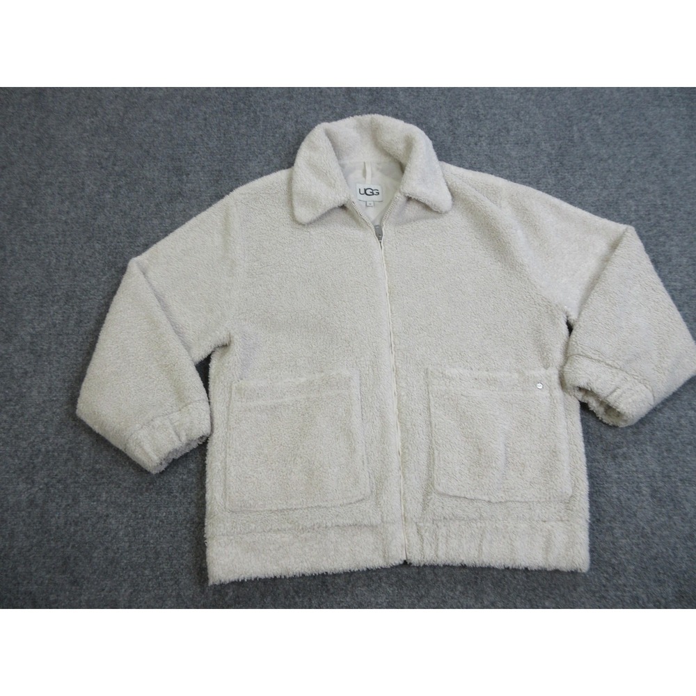 UGG Jacket Womens Medium White Collared Sherpa Fleece Full Zip Lined Pockets